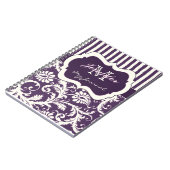 パープルアイボリーピンクダマストライプのスクジャーナル手帳 ノートブック (左側)