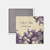 パープルアイボリーヴィンテージフローリ結婚ッシュ マグネット (正面/裏面)