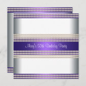 パープルアイボリー女性50th誕生日パーティー 招待状 (正面/裏面)