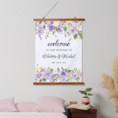 パープルアイボリー結婚フローラのキープサケ歓迎サイン 吊り下げ型タペストリー (寝室)