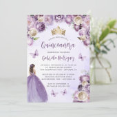 パープルアイボリー金ゴールドフローラウォーターカラーキンセアニラ 招待状 (スタンド正面)