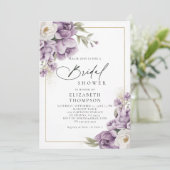 パープルアイボリー金ゴールドフローラエレガントブライダルシャワー 招待状 (スタンド正面)