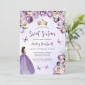 パープルアイボリー金ゴールドフローラ水の色の甘い16 招待状 (スタンド正面)