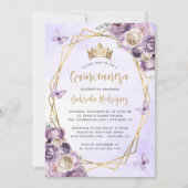パープルアイボリー金ゴールド幾何学的フローラクインセアニラ 招待状 (正面)