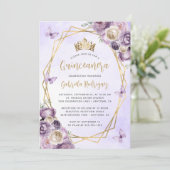 パープルアイボリー金ゴールド幾何学的フローラクインセアニラ 招待状 (スタンド正面)