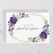 パープルアイボリー金ゴールド私のメイド・オブ・オーナー(花嫁付き添い人) 招待状 (正面/裏面)