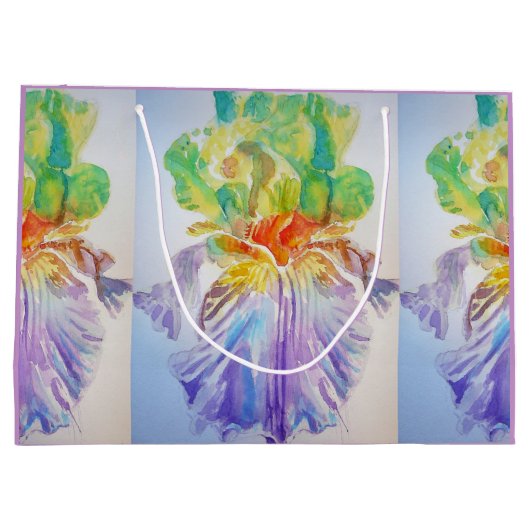 パープルアイリスアイリスフローラウォーターカラー抱き枕 ラージペーパーバッグ (裏面)
