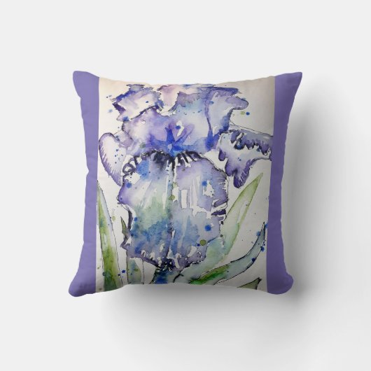 パープルアイリスアートウォーターカラーフラワーフローラクッション クッション (裏面)