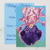 パープルアイリスアート水彩画の誕生日招待状 招待状 (正面/裏面)