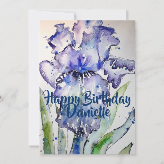 パープルアイリスアート水彩画の誕生日招待状 招待状 (正面)