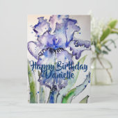 パープルアイリスアート水彩画の誕生日招待状 招待状 (スタンド正面)