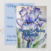 パープルアイリスアート水彩画の誕生日招待状 招待状 (正面/裏面)