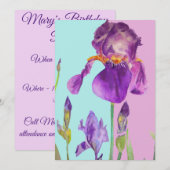 パープルアイリスアート水彩誕生日招待状 招待状 (正面/裏面)