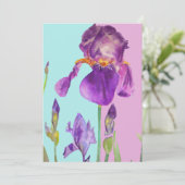 パープルアイリスアート 水彩画 誕生日招待状 招待状 (スタンド正面)