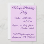 パープルアイリスアート 水彩画 誕生日招待状 招待状 (裏面)