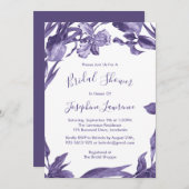 パープルアイリスウォーターカラーフラワーズブライダルシャワー 招待状 (正面/裏面)