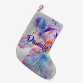 パープルアイリスウォーターカラーフラワーフローラ名ストッキング スモールクリスマスストッキング (正面 (吊り時))
