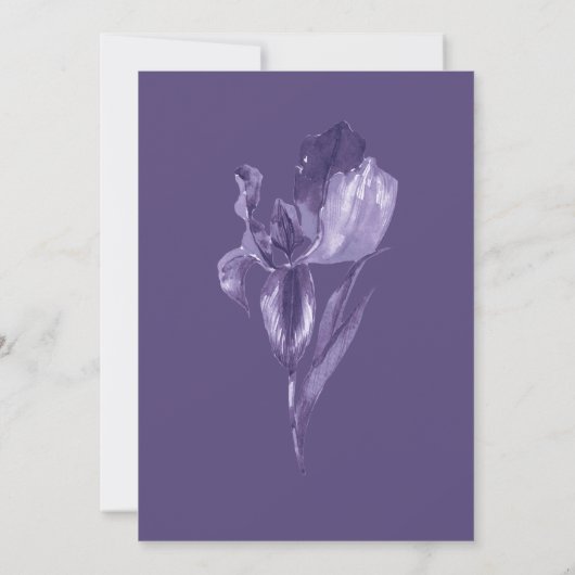 パープルアイリスウォーターカラーフローラボタニカル結婚ズ 招待状 (裏面)