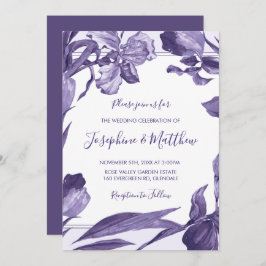 パープルアイリスウォーターカラーフローラボタニカル結婚ズ 招待状
