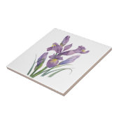 パープルアイリスウォーターカラーボタニカルフローラアート タイル (側面)