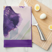 パープルアイリスウォーターカラーラベンダーフローラフラワーテ キッチンタオル (四つ折り)