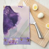 パープルアイリスウォーターカラーラベンダーフローラ花 キッチンタオル (四つ折り)