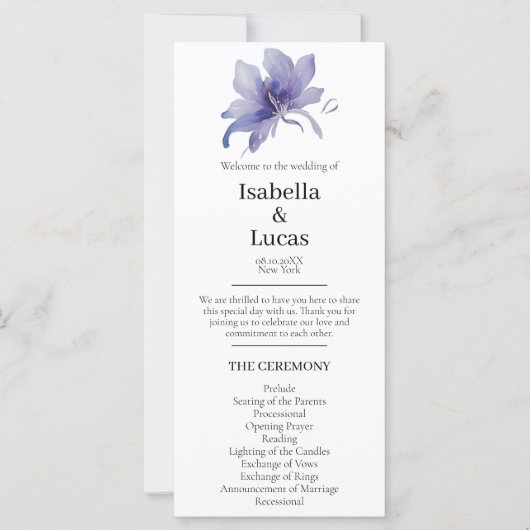 パープルアイリスウォーターカラー結婚式 プログラム (正面)