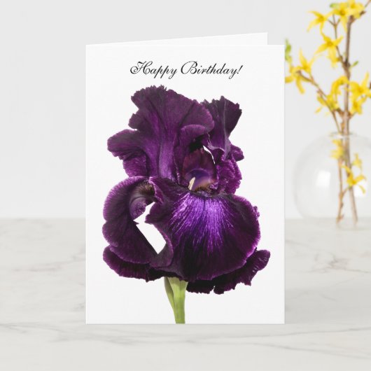 パープルアイリスカスタムハッピーバースデーグリーティング カード (黄色い花)