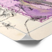 パープルアイリススイートピーウォーターカラーフラワーコラージュ ポスター (角)