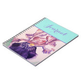 パープルアイリスフラワーの水彩ノートブック ノートブック (左側)