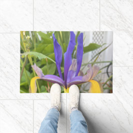 パープルアイリスフラワーアウトドアガーデン自然写真 ドアマット