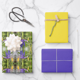 パープルアイリスフラワーアウトドアガーデン自然写真 ラッピングペーパーシート