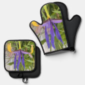 パープルアイリスフラワーアウトドアガーデン自然写真 鍋つかみ&鍋敷きセット (正面/裏面)