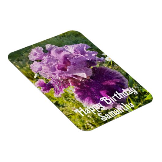 パープルアイリスフラワーガーデンフローラ誕生日マグネット マグネット (右側)