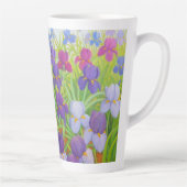 パープルアイリスフラワーズ絵を描ファインアート カフェラテマグ (右)