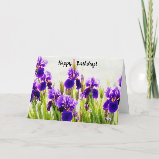 パープルアイリスフラワーフラワーフローラ誕生日カード カード (正面)