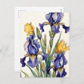 パープルアイリスフラワー開花 シーズンポストカード (正面/裏面)