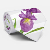 パープルアイリスボタニカルフローラグレーホワイトストライプズ ネクタイ (ロール)