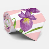 パープルアイリスボタニカルフローラピンクホワイトストライプズ ネクタイ (ロール)