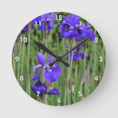 パープルアイリスボタニカルフローラ写真壁 ラウンド壁時計 (正面)