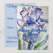 パープルアイリス水彩画の誕生日女性への招待状 招待状 (正面/裏面)