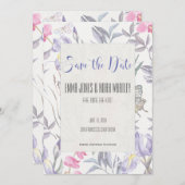 パープルアイリス水彩画ウェディング・セーブ・ザ・デートカード セーブザデート (正面/裏面)