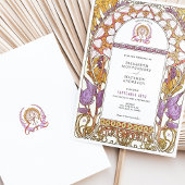 パープルアイリス&イエローリリーアールヌーボー結婚ズ 招待状