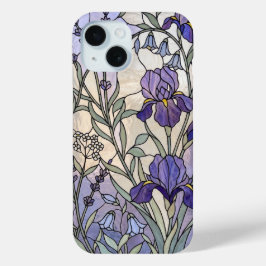 パープルアイリス ステンドグラス ボタニカル フラワー iPhone 15ケース