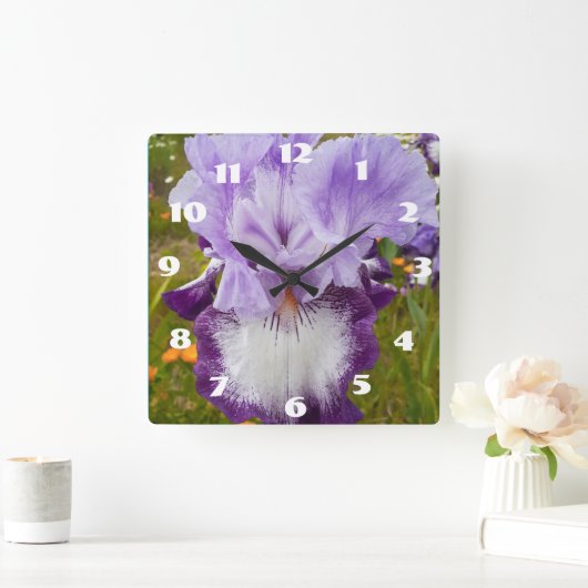 パープルアイリス ライラック ダイジー ガーデン フラワー スクエア壁時計 (ホーム)