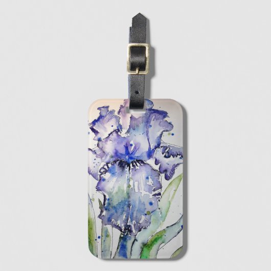 パープルアイリス 花の水彩 ラゲッジタグ (正面縦)