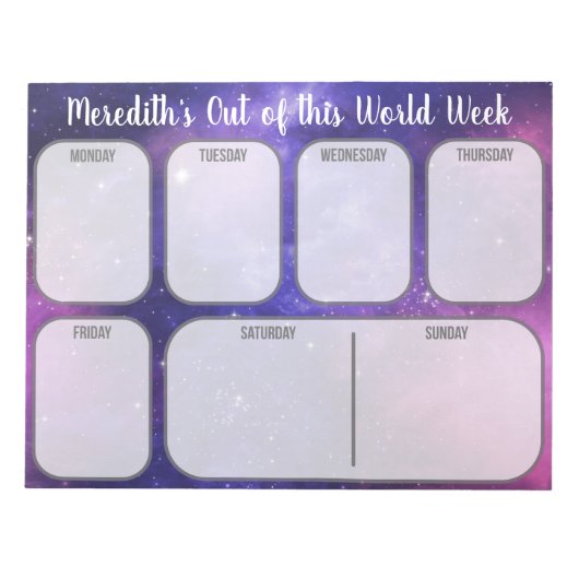 パープルアウターパーソナライズされたスペースナイトスカイプランナー ノートパッド (正面)