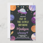 パープルアウター空間誕生日招待状 招待状 (正面)