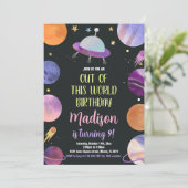 パープルアウター空間誕生日招待状 招待状 (スタンド正面)