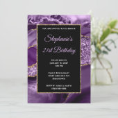 パープルアガテ金ゴールドグリッターグラム21歳の誕生日 招待状 (スタンド正面)